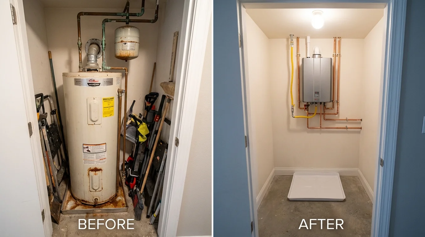 Tank water heater versus wall-mounted tankless unit comparison for Apache, OK homeowners