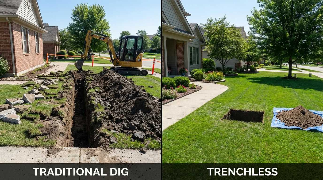 Trenchless sewer repair with minimal yard damage versus traditional excavation in Apache, OK